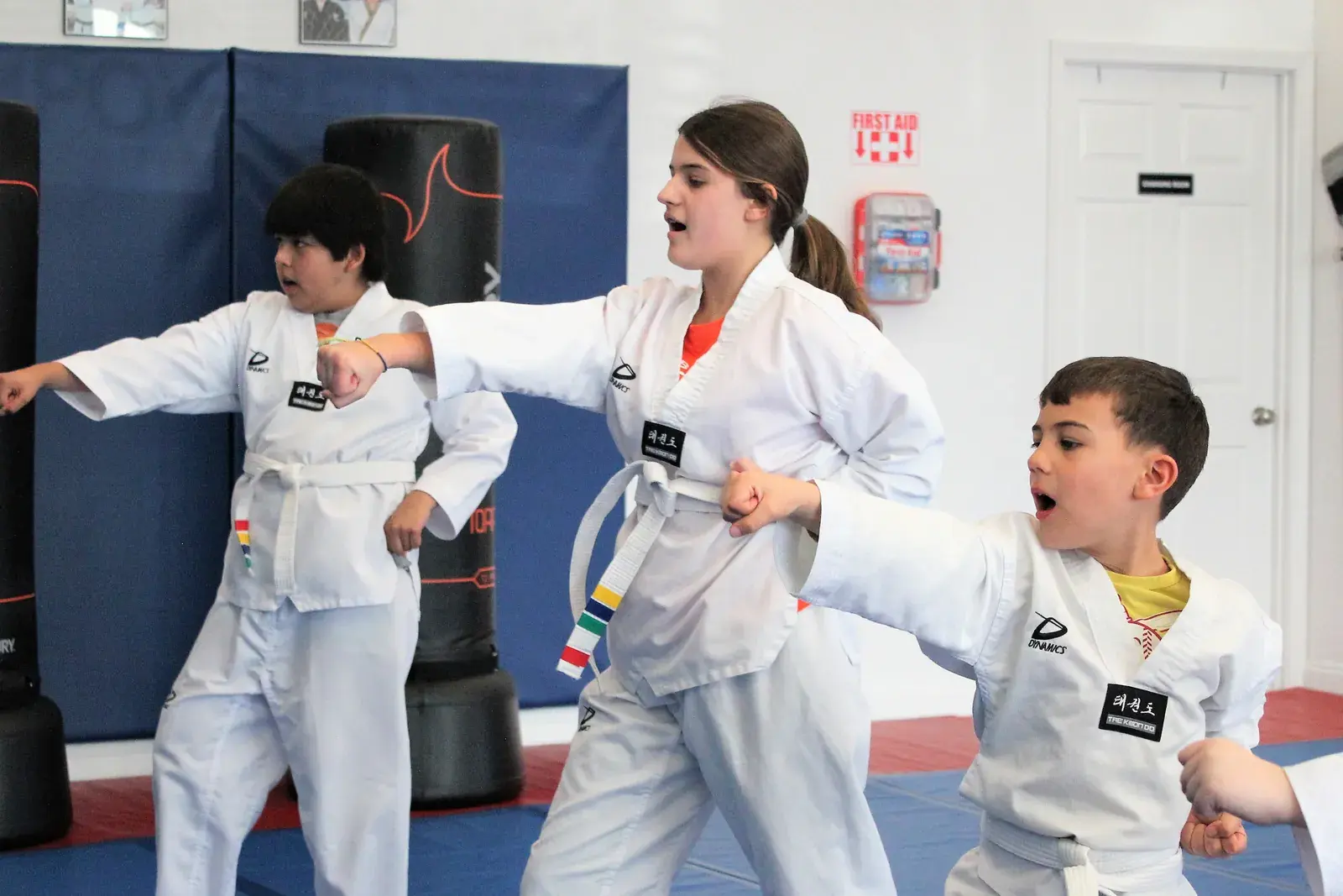 Taekwondo students practicing punches