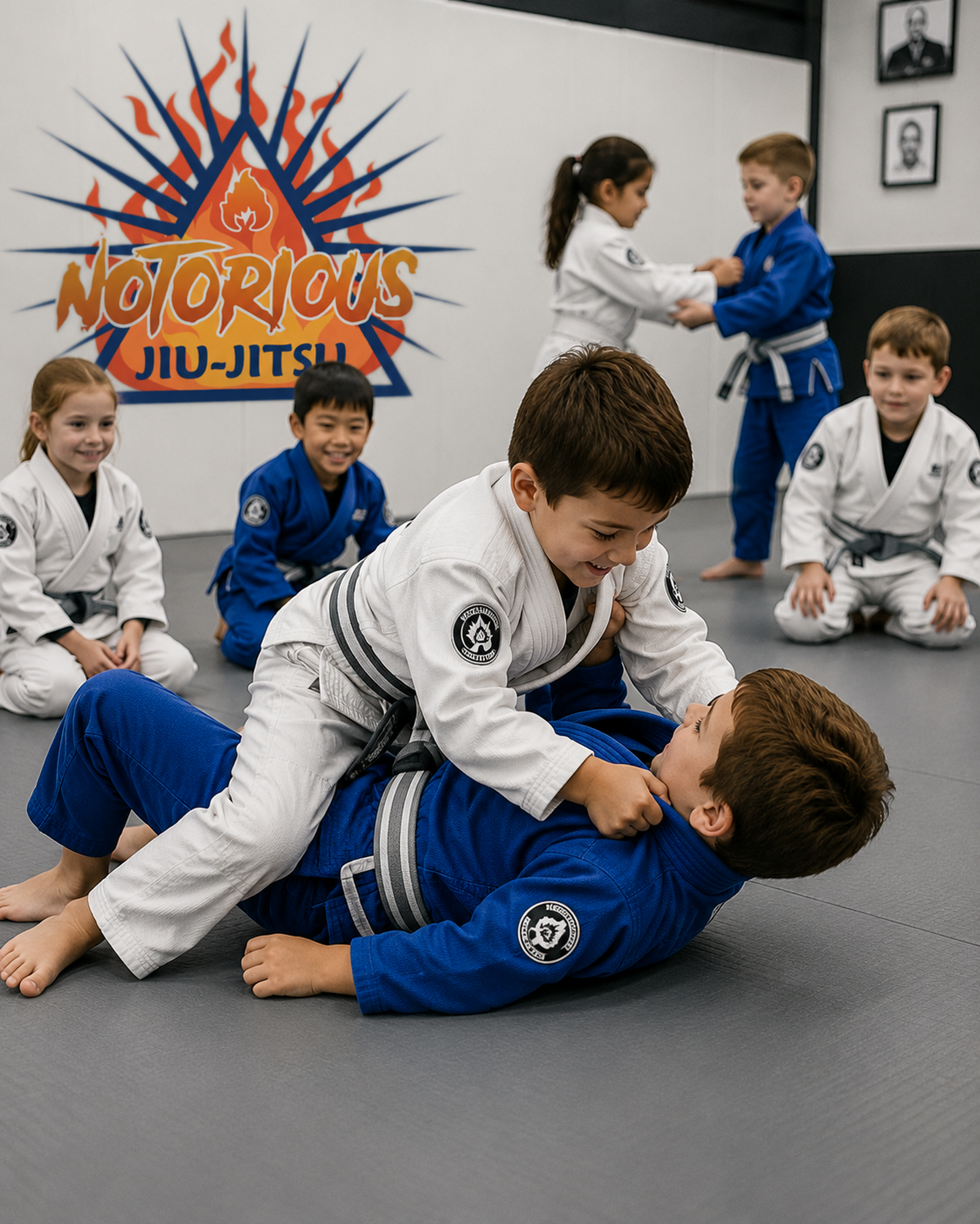Kids training jiu-jitsu