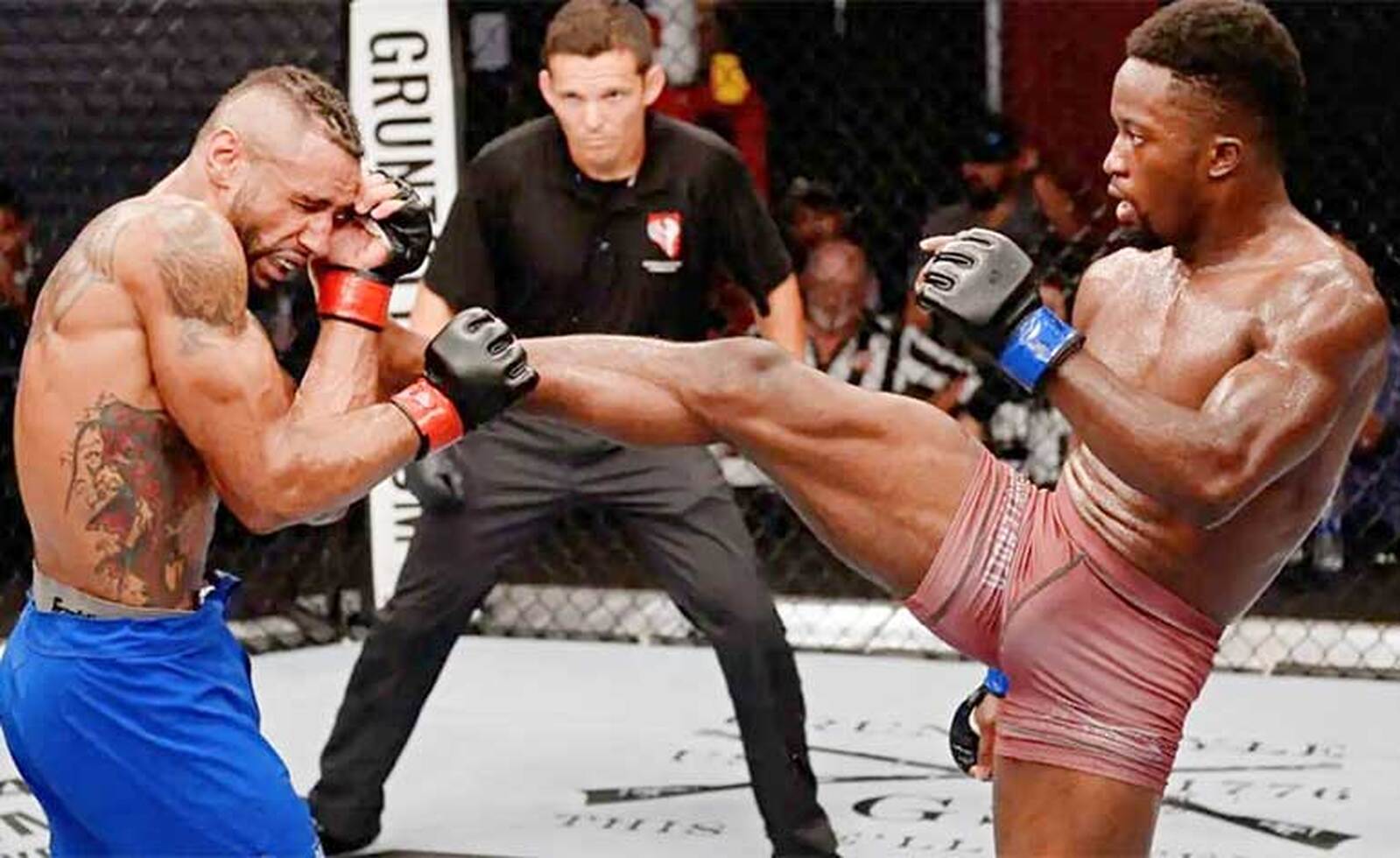 Male MMA fighters in a cage
