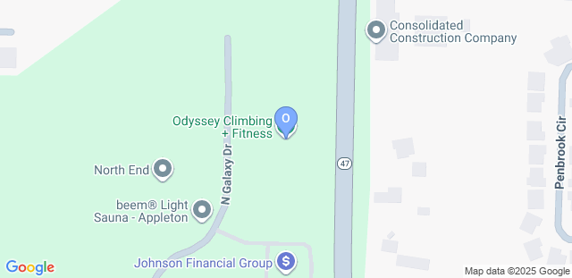 Map to Odyssey Climbing and Fitness - Appleton, WI