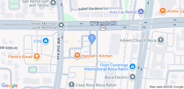 Map to 10th Planet Boca Raton 