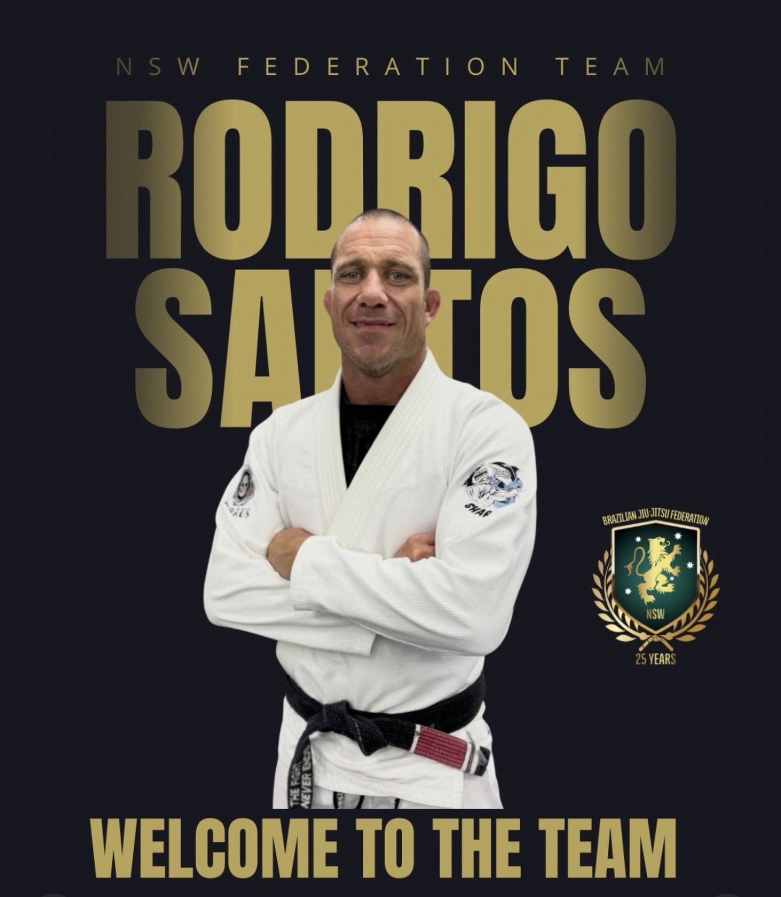 Rodrigo Santos, head black belt at Ground Control Jiu Jitsu The Entrance, selected for the NSW BJJ Federation team
