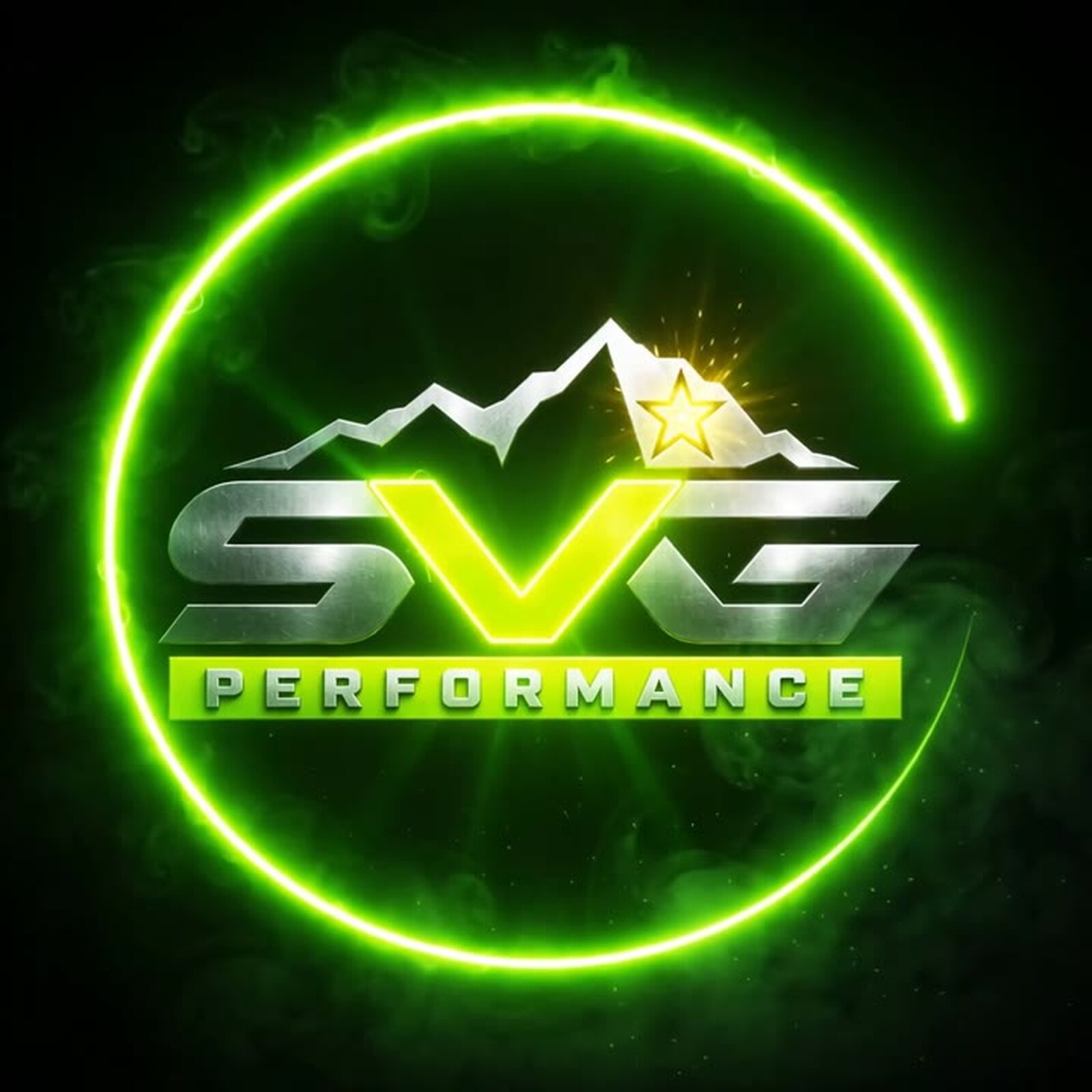 SVG Performance logo, lime ring on black