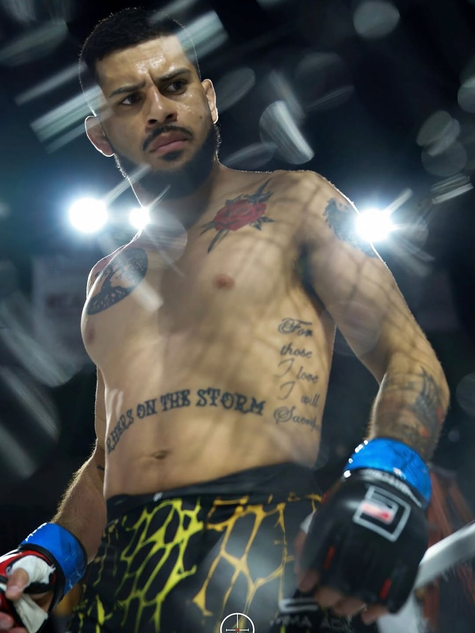 SVG MMA Academy: fight night, Coach AJ walking out under the stage lights on the night of his 2nd-round TKO win