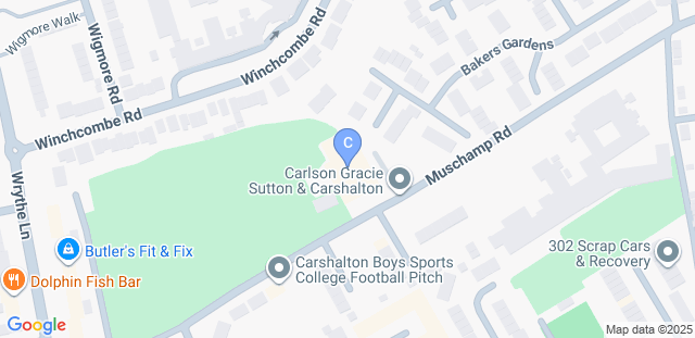 Map to Carlson Gracie Sutton and Carshalton