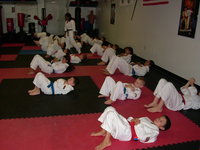 Students in class working out hard