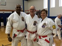 Sensei Rigby with his two new 7th degree Black Belts - Ms. Lori Clough & Mr. Bill Dearinge